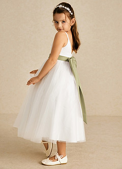 Azazie Lea vestidos de niña de las flores Vestido de Pistacho de Tul de Corte En A con Tirante Espagueti image3