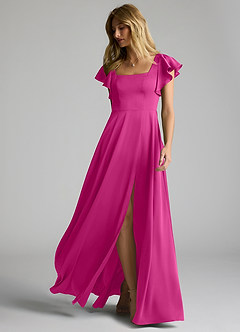 Azazie Bondi Bridesmaid Dresses Fuchsia A-Line Bow Stretch Satin Dress image5