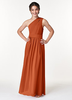 Azazie Molly Junior Burnt Orange A-Line Pleated Chiffon Dress image3