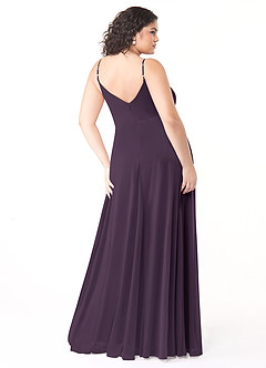 Azazie Evalin Bridesmaid Dresses Plum A-Line V-Neck Pleated Mesh Dress image8