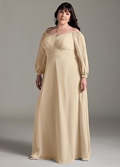 Azazie Rubina Final Sale Champagne A-Line Long Sleeve Chiffon Dress image10