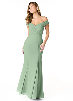 Azazie Lecia Robes de demoiselle d'honneur Robe Empire Convertible en Mousseline de soie Schulterfrei, plissiert Matcha image1