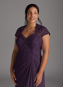 Azazie Junie Mère de la mariée Robes Robe Trapèze en Mousseline de soie Dentelle Prune image10