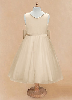 Azazie Sarina Flower Girl Dresses Champagne A-Line Bow Tulle Dress image6