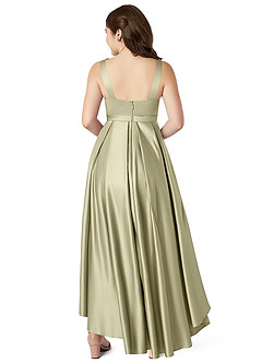 Azazie Inaya Junior Pistachio A-Line with Belt Stretch Satin Dress image2