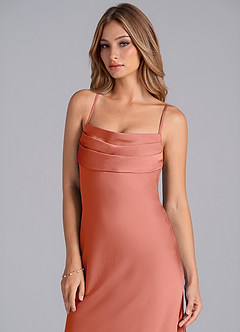 Azazie Seema Bridesmaid Dresses Salmon Pink Mermaid Corset Stretch Satin Dress image2