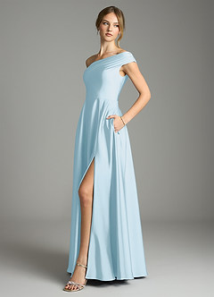 Azazie Melanie Suknie dla druhen Linia A Zza ramienia Satyna elastyczna Do ziemi Sukienka image4