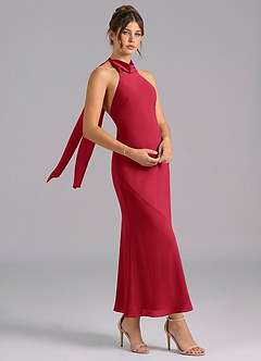 Azazie Velli Brautjungfernkleider Meerjungfrau-Linie Hoher Kragen Chiffon Kleid Scharlachrot image3