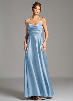 Azazie Ayla Bridesmaid Dresses Powder Blue A-Line Corset Stretch Satin Dress image5