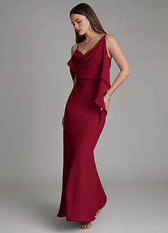 Azazie Yura Bridesmaid Dresses Burgundy Mermaid Off the Shoulder Chiffon Dress image1