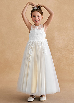 Azazie Bitsy Flower Girl Dresses Ivory Champagne A-Line Lace Tulle Dress image2