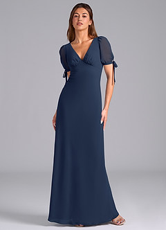 Azazie Pheby Bridesmaid Dresses Dark Navy A-Line Pleated Chiffon Dress image1