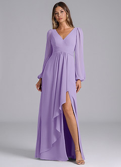 Azazie Omari Bridesmaid Dresses Lilac A-Line Long Sleeve Chiffon Dress image1