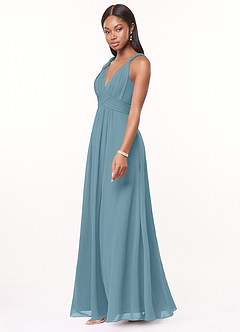 Azazie Maren Bridesmaid Dresses Moody Blue A-Line Pleated Chiffon Dress image3