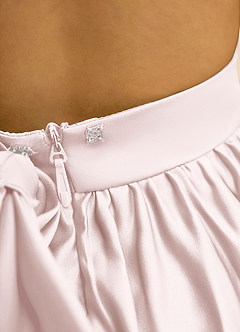Azazie Nellia Flower Girl Dresses Blushing Pink A-Line Bow Matte Satin Dress image7