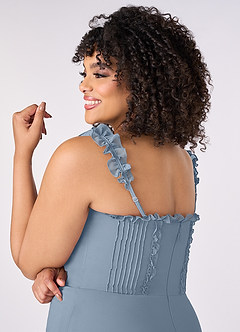 Barbie ♥ Azazie Jurken voor bruidsmeisjes Jurk van Chiffon met A-Lijn Sweetheart Halslijn Stoffig Blauw image10
