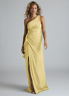 Azazie Maive Robes de demoiselle d'honneur Robe Fourreau en Satin extensible Rayé Sorbet Citron image1