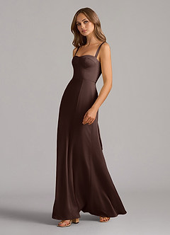 Azazie Amaris Final Sale Ganache A-Line Corset Stretch Satin Dress image4