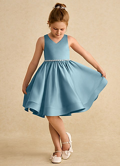 Azazie Julietta Flower Girl Dresses Moody Blue Ball-Gown Convertible Tulle Dress image4