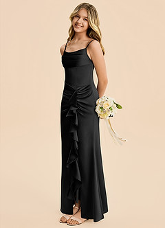 Azazie Rosalia Junior Black Sheath Pleated Stretch Satin Dress image4