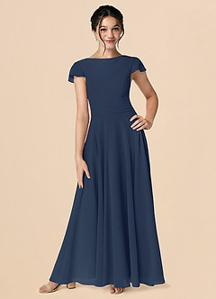 Azazie Payton Dark Navy A-Line Bow Chiffon Dress image1