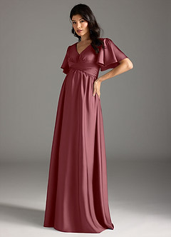 Azazie Verna Maternity Bridesmaid Dresses A-Line Ruched Stretch Satin Floor-Length Dress image4