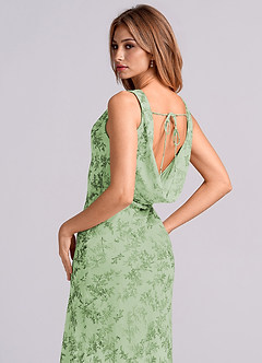 Azazie Rylina Bridesmaid Dresses Green Fern Floral Mermaid Pleated Chiffon Dress image2