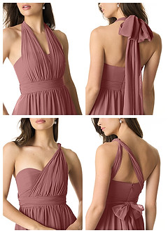 Azazie Olani Vestidos de damas de honor Vestido de Rosa Del Desierto de Gasa de Corte en A Convertible con Vestidos sin tirantes image2