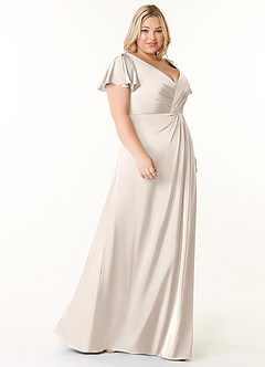 Azazie Soren Bridesmaid Dresses White Alabaster A-Line Pleated Stretch Satin Dress image10