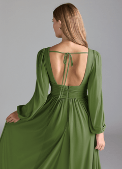 Azazie Norah Robes de demoiselle d'honneur Robe Trapèze en Maille Olive image2