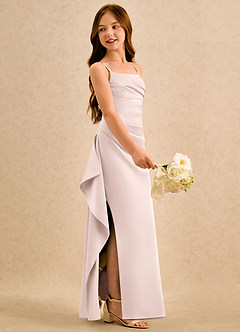 Azazie Cannoli Girls Formal Robe Demoiselle D'honneur Fillette Robe Trapèze en Satin extensible Plissée Rose Pâle image5
