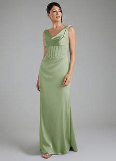 Azazie Spencer Bridesmaid Dresses Dusty Sage Mermaid Pleated Stretch Satin Dress image5