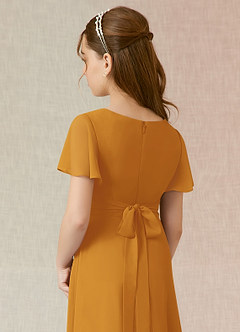 Azazie Induh Junior Butterscotch A-Line Ruched Chiffon Dress image5