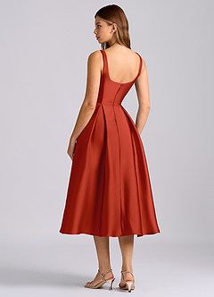 Azazie Amalie Bridesmaid Dresses Rust A-Line Pleated Stretch Satin Dress image5