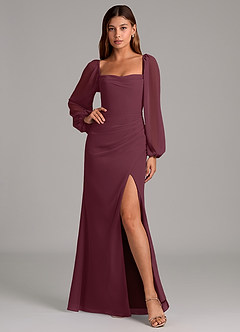 Azazie Brixley Bridesmaid Dresses Cabernet Mermaid Long Sleeve Chiffon Dress image6