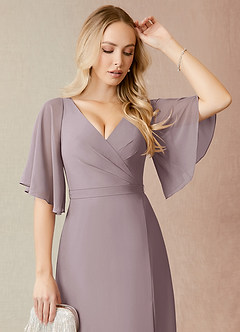 Azazie Cierra Brautjungfernkleider A-Linie V-Hals Chiffon Kleid Dämmerung image6