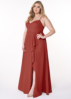 Azazie Naeem Bridesmaid Dresses Terracotta A-Line V-Neck Ruffle Chiffon Dress image10