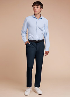 front Vincent Bleu Marine Pantalon habillé structuré et extensible