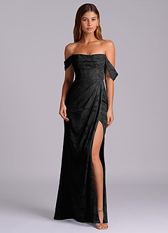 Azazie Johana Bridesmaid Dresses Black Mermaid Off the Shoulder Floral Burnout Convertible Dress image3