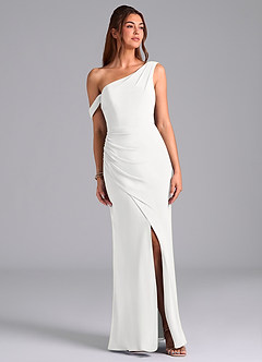 Azazie Madelyn Bridesmaid Dresses White Mermaid One Shoulder Chiffon Convertible Dress image1