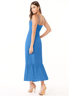Azazie Justina Robes de demoiselle d'honneur Robe Trapèze en Mousseline de soie Encolure en Forme de Cœur Geai Bleu image4