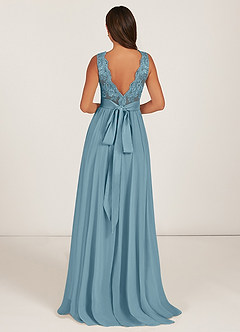 Azazie Gertrude Bridesmaid Dresses Moody Blue A-Line Lace Chiffon Dress image2