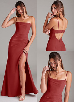 Azazie Leonis Bridesmaid Dresses Rust Sheath Strapless Chiffon Convertible Dress image9