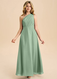 Azazie Phaedra Junior Abito A-Line in Chiffon Plissettato Matcha image7