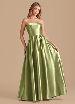 Azazie Lucienne Bridesmaid Dresses Pistachio A-Line Pleated Metallic Satin Dress image3