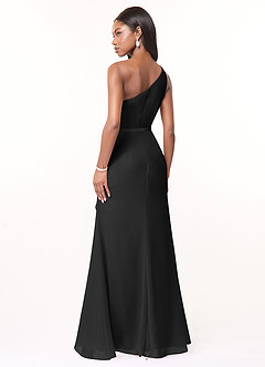 Azazie Liza Vestidos de damas de honor Vestido de Negro de Gasa de Corte Sirena con Hombro unilateral image4