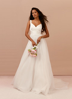 Azazie Caia Hochzeitskleider A-Linie Herzausschnitt Stretch-Satin Kleid Diamantweiß image1