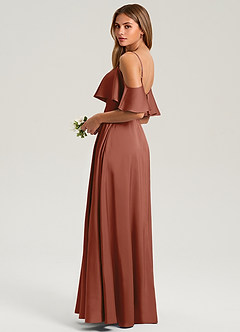 Azazie Jean Bridesmaid Dresses Auburn A-Line Off the Shoulder Stretch Satin Dress image4
