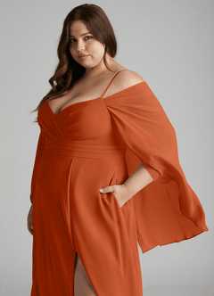 Azazie Cienna Vestidos de damas de honor Vestido de Naranja Quemada de Gasa de Corte en A con Vestidos sin tirantes image11
