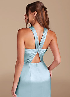 Azazie Rue Bridesmaid Dresses Sky Blue Sheath Pleated Metallic Satin Dress image6